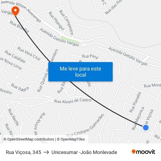 Rua Viçosa, 345 to Unicesumar -João Monlevade map