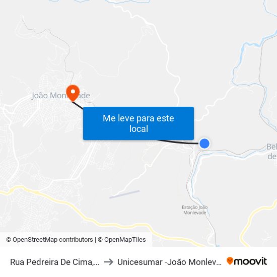 Rua Pedreira De Cima, 49 to Unicesumar -João Monlevade map