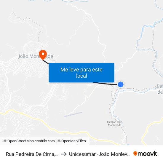 Rua Pedreira De Cima, 28 to Unicesumar -João Monlevade map