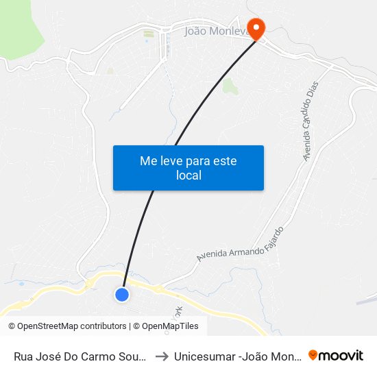 Rua José Do Carmo Souza, 477 to Unicesumar -João Monlevade map