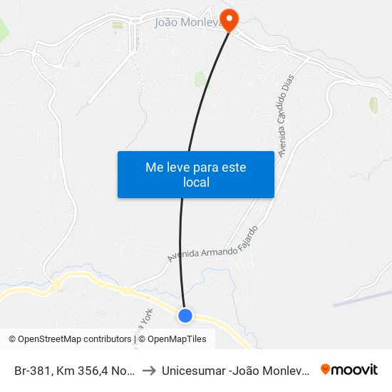 Br-381, Km 356,4 Norte to Unicesumar -João Monlevade map