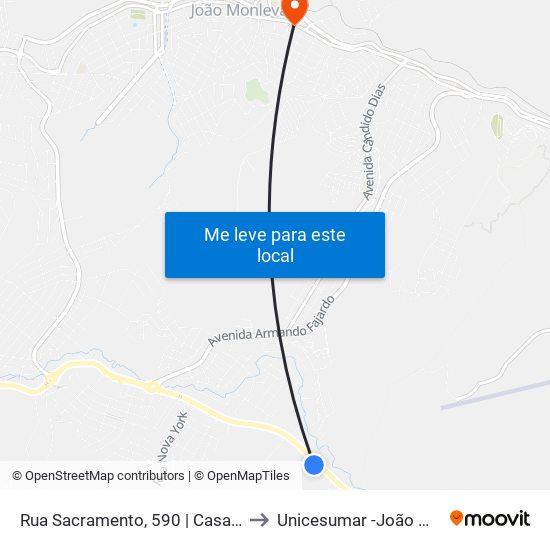Rua Sacramento, 590 | Casa Do Cowboy to Unicesumar -João Monlevade map