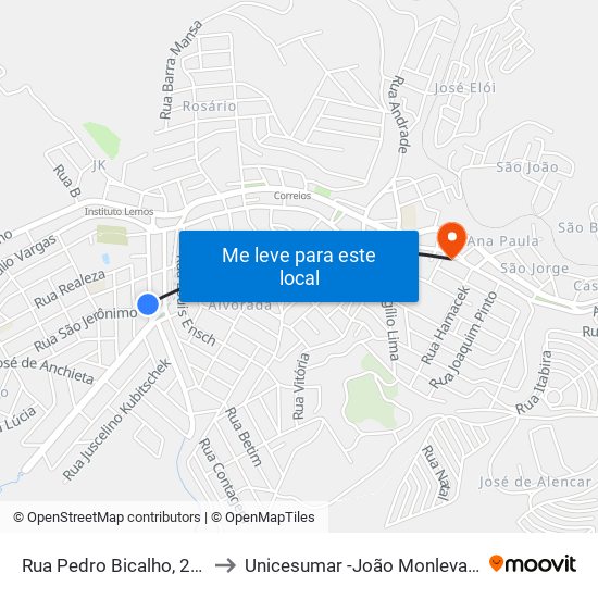 Rua Pedro Bicalho, 280 to Unicesumar -João Monlevade map