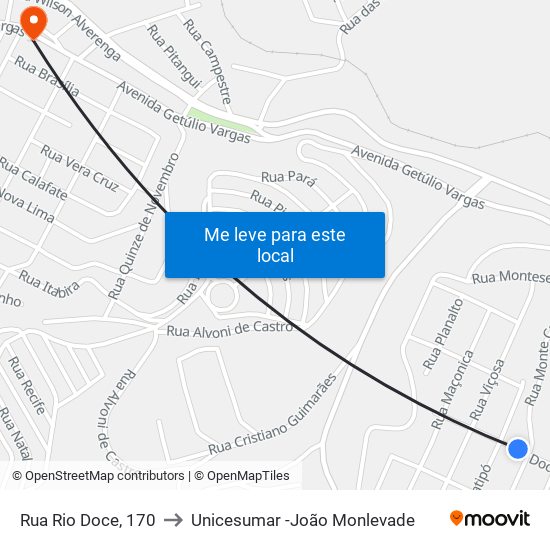 Rua Rio Doce, 170 to Unicesumar -João Monlevade map