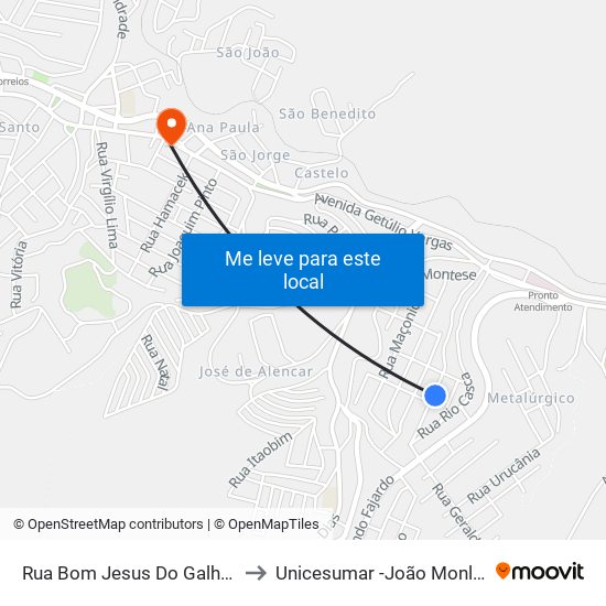 Rua Bom Jesus Do Galho, 595 to Unicesumar -João Monlevade map