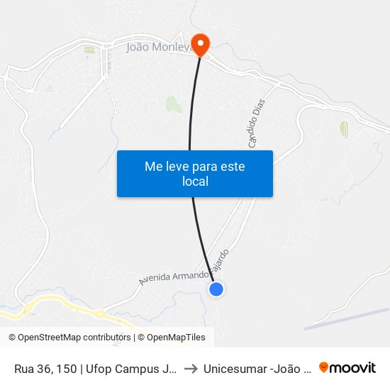 Rua 36, 150 | Ufop Campus João Monlevade to Unicesumar -João Monlevade map