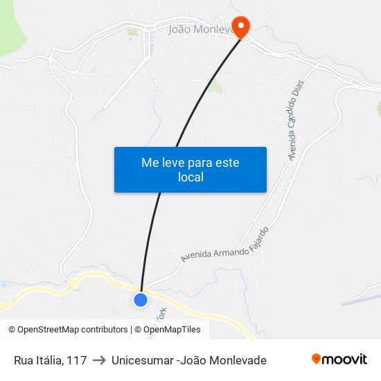 Rua Itália, 117 to Unicesumar -João Monlevade map