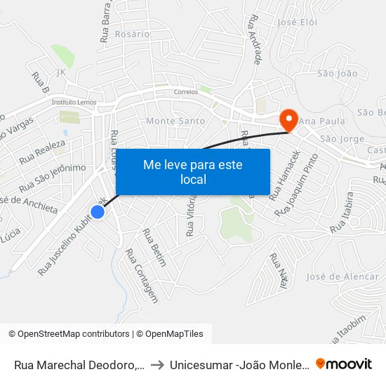Rua Marechal Deodoro, 188 to Unicesumar -João Monlevade map