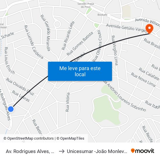 Av. Rodrigues Alves, 315 to Unicesumar -João Monlevade map