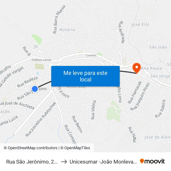 Rua São Jerônimo, 245 to Unicesumar -João Monlevade map