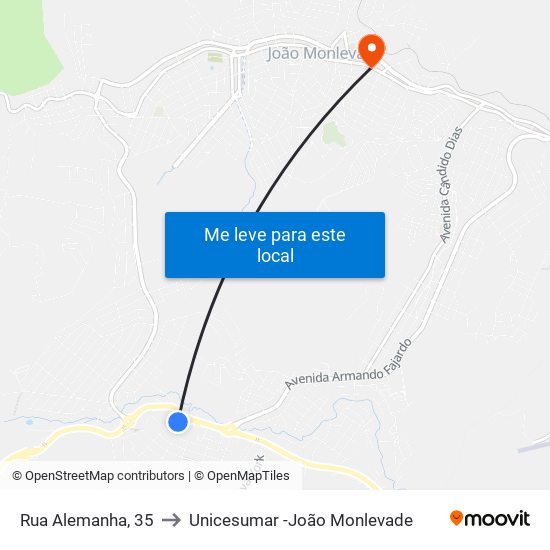 Rua Alemanha, 35 to Unicesumar -João Monlevade map