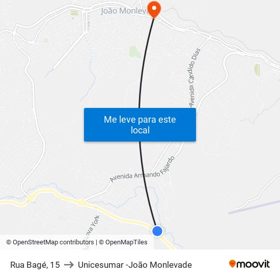 Rua Bagé, 15 to Unicesumar -João Monlevade map