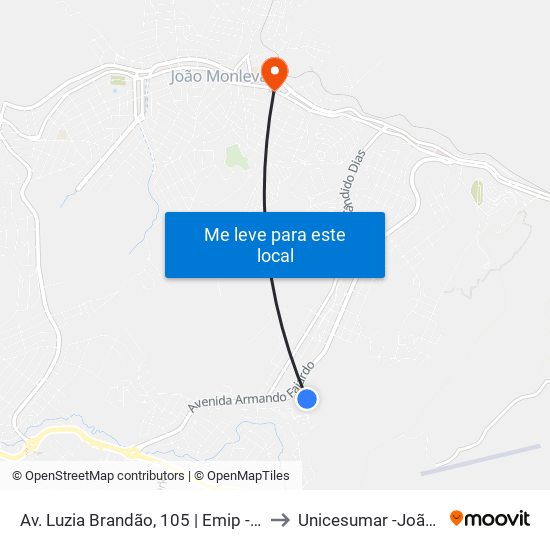Av. Luzia Brandão, 105 | Emip - E.M. Israel Pinheiro to Unicesumar -João Monlevade map