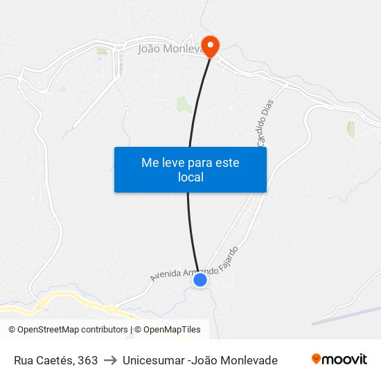 Rua Caetés, 363 to Unicesumar -João Monlevade map