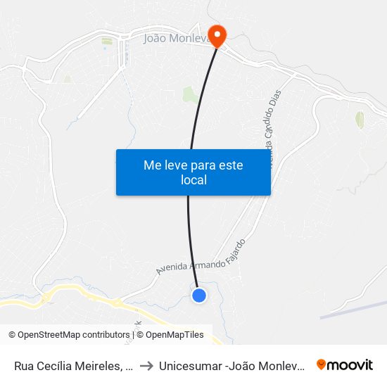 Rua Cecília Meireles, 15 to Unicesumar -João Monlevade map