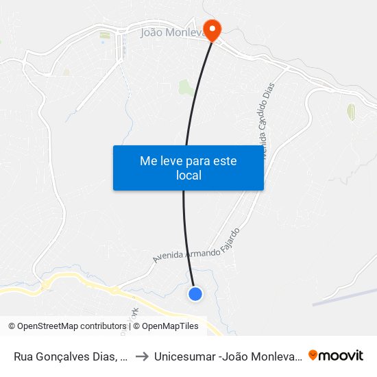 Rua Gonçalves Dias, 31 to Unicesumar -João Monlevade map