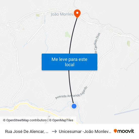 Rua José De Alencar, 320 to Unicesumar -João Monlevade map