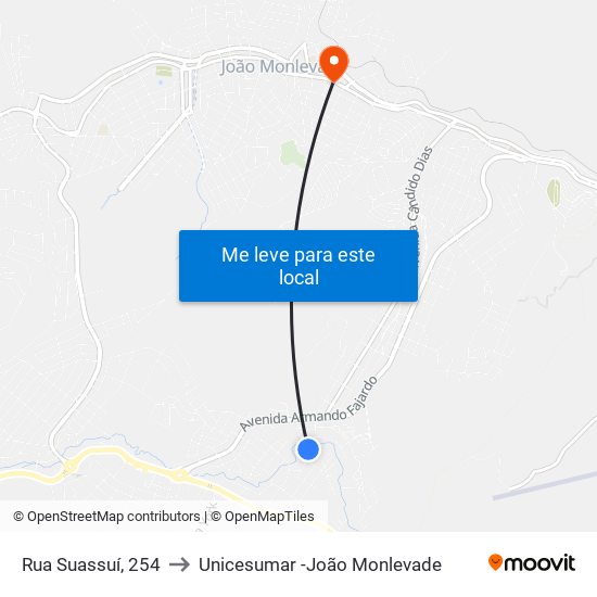 Rua Suassuí, 254 to Unicesumar -João Monlevade map