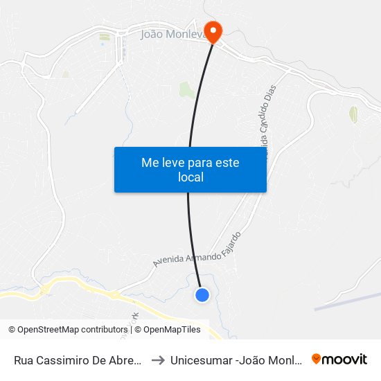 Rua Cassimiro De Abreu, 241 to Unicesumar -João Monlevade map