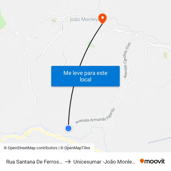 Rua Santana De Ferros, 40 to Unicesumar -João Monlevade map