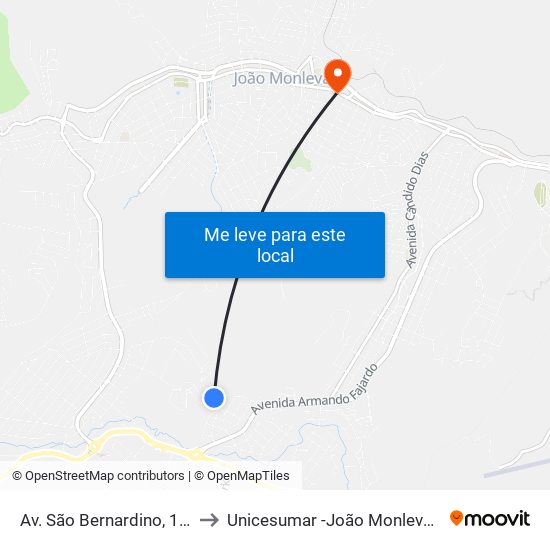 Av. São Bernardino, 140 to Unicesumar -João Monlevade map