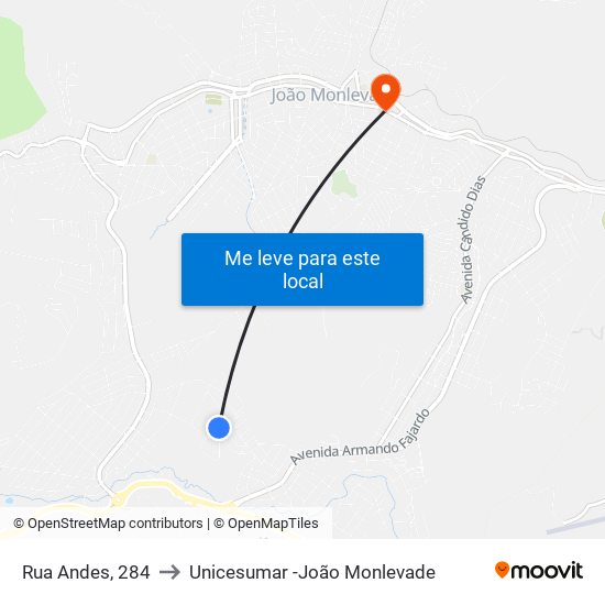 Rua Andes, 284 to Unicesumar -João Monlevade map