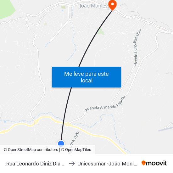 Rua Leonardo Diniz Dias, 250 to Unicesumar -João Monlevade map