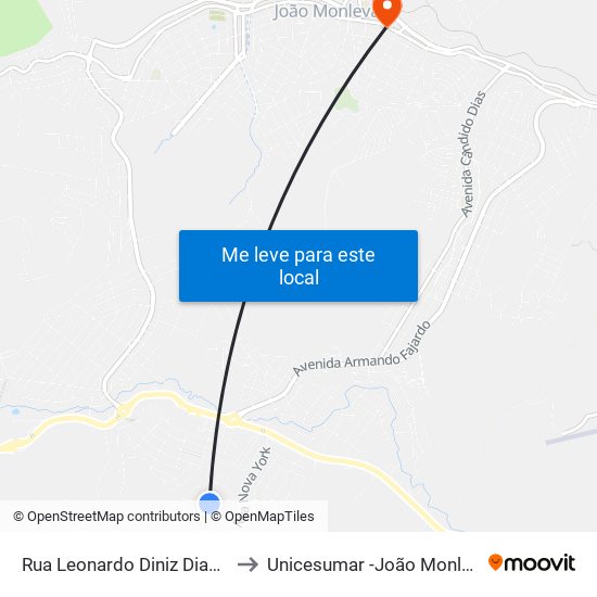 Rua Leonardo Diniz Dias, 370 to Unicesumar -João Monlevade map