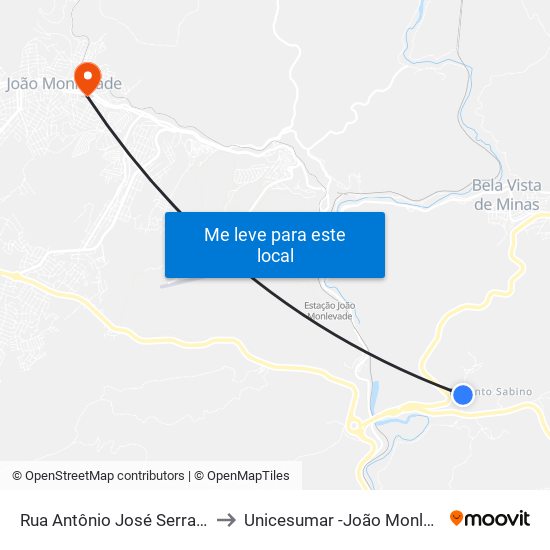 Rua Antônio José Serra, 308 to Unicesumar -João Monlevade map