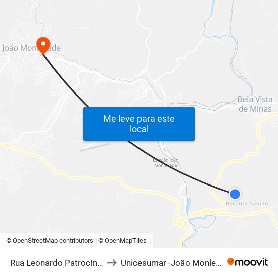Rua Leonardo Patrocínio, 1 to Unicesumar -João Monlevade map