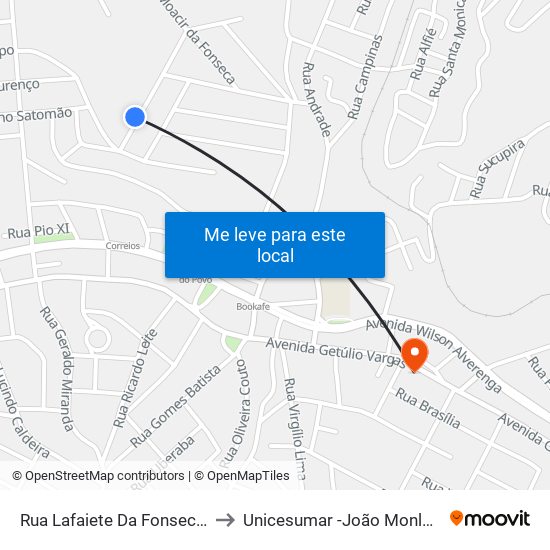Rua Lafaiete Da Fonseca, 85 to Unicesumar -João Monlevade map