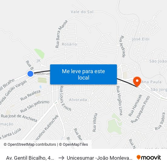 Av. Gentil Bicalho, 471 to Unicesumar -João Monlevade map