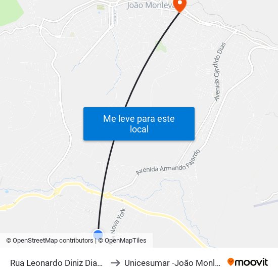 Rua Leonardo Diniz Dias, 369 to Unicesumar -João Monlevade map