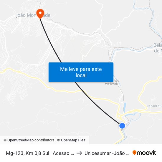 Mg-123, Km 0,8 Sul | Acesso Ao Bairro Jacuí to Unicesumar -João Monlevade map