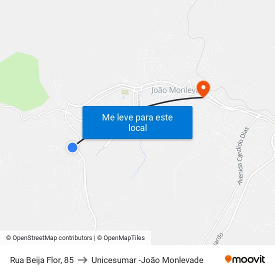 Rua Beija Flor, 85 to Unicesumar -João Monlevade map