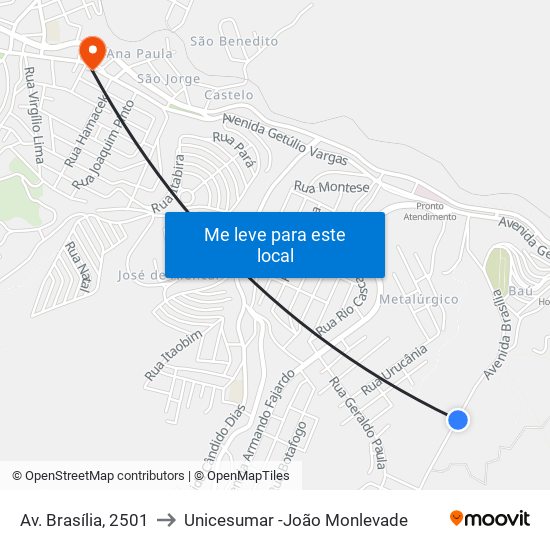 Av. Brasília, 2501 to Unicesumar -João Monlevade map