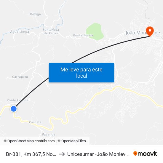 Br-381, Km 367,5 Norte to Unicesumar -João Monlevade map