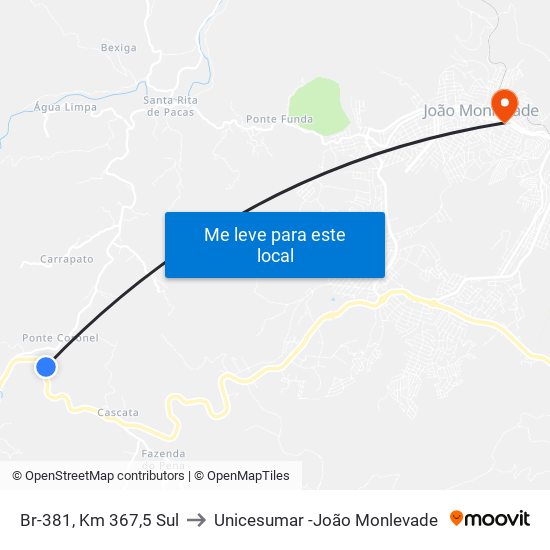 Br-381, Km 367,5 Sul to Unicesumar -João Monlevade map