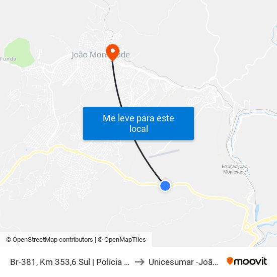 Br-381, Km 353,6 Sul | Polícia Rodoviária Federal to Unicesumar -João Monlevade map