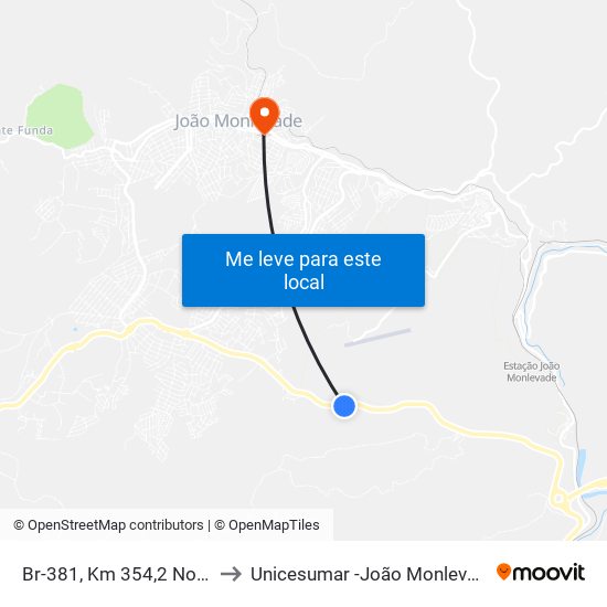 Br-381, Km 354,2 Norte to Unicesumar -João Monlevade map