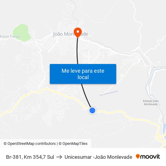 Br-381, Km 354,7 Sul to Unicesumar -João Monlevade map