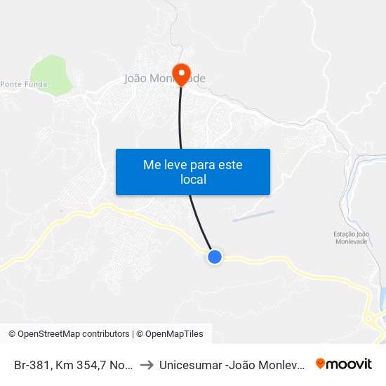 Br-381, Km 354,7 Norte to Unicesumar -João Monlevade map