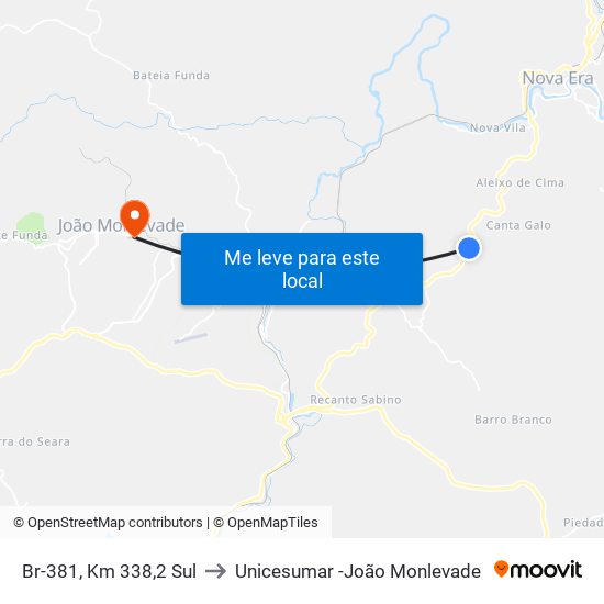 Br-381, Km 338,2 Sul to Unicesumar -João Monlevade map