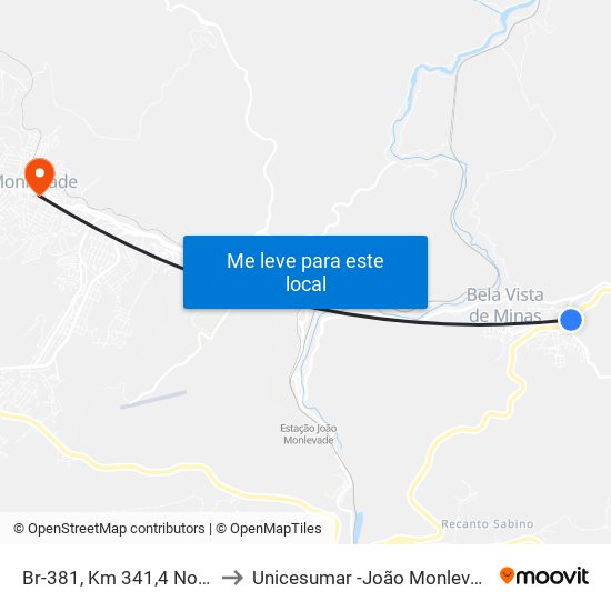 Br-381, Km 341,4 Norte to Unicesumar -João Monlevade map