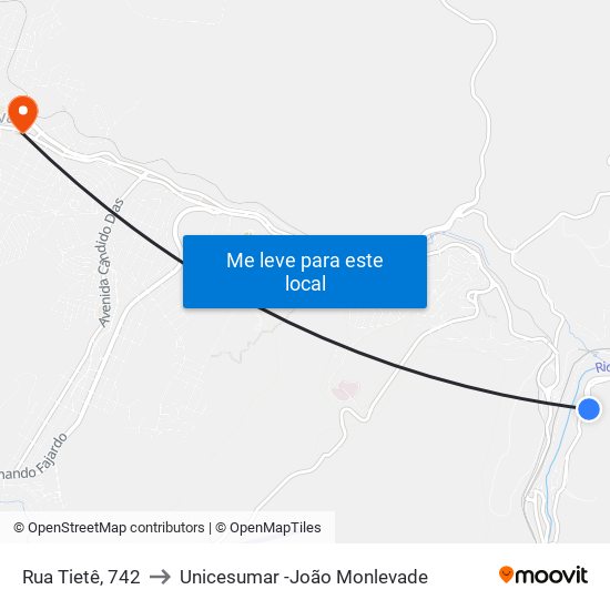 Rua Tietê, 742 to Unicesumar -João Monlevade map