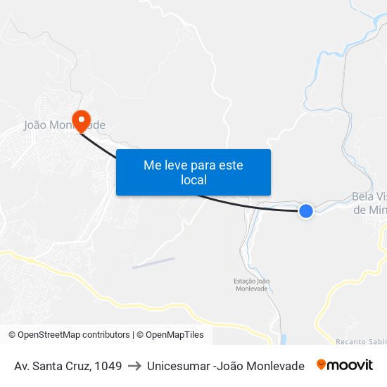 Av. Santa Cruz, 1049 to Unicesumar -João Monlevade map