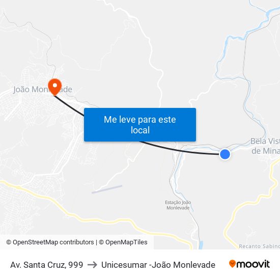 Av. Santa Cruz, 999 to Unicesumar -João Monlevade map