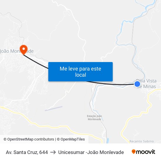 Av. Santa Cruz, 644 to Unicesumar -João Monlevade map