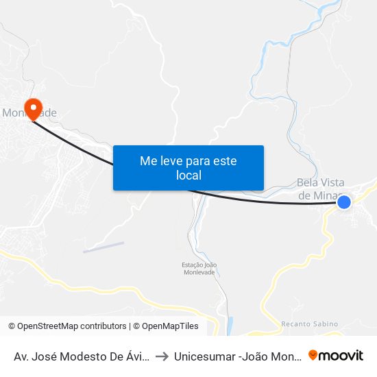 Av. José Modesto De Ávila, 955 to Unicesumar -João Monlevade map