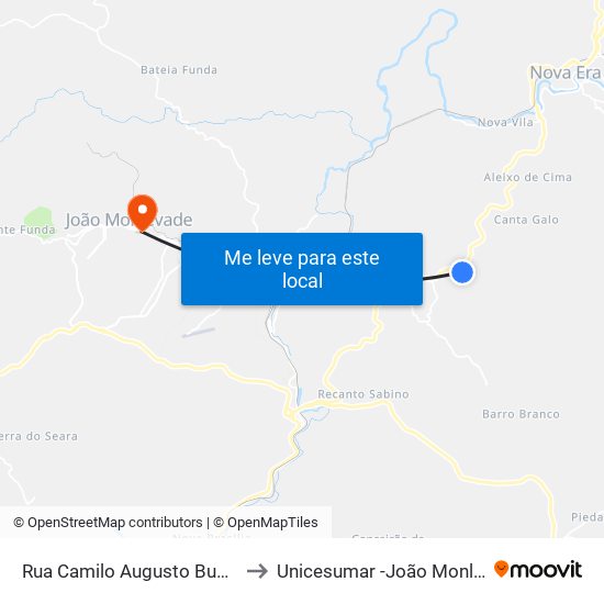 Rua Camilo Augusto Bueno, 61 to Unicesumar -João Monlevade map